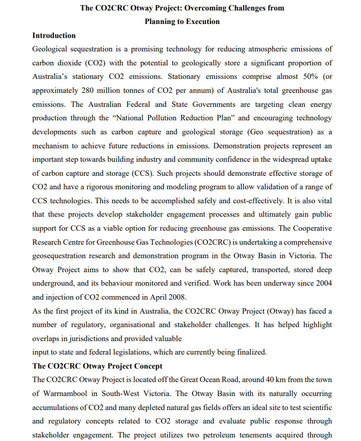 This question carries 25marks,please answer accordingly.Please elaborate and explain. The CO2CRC Otway