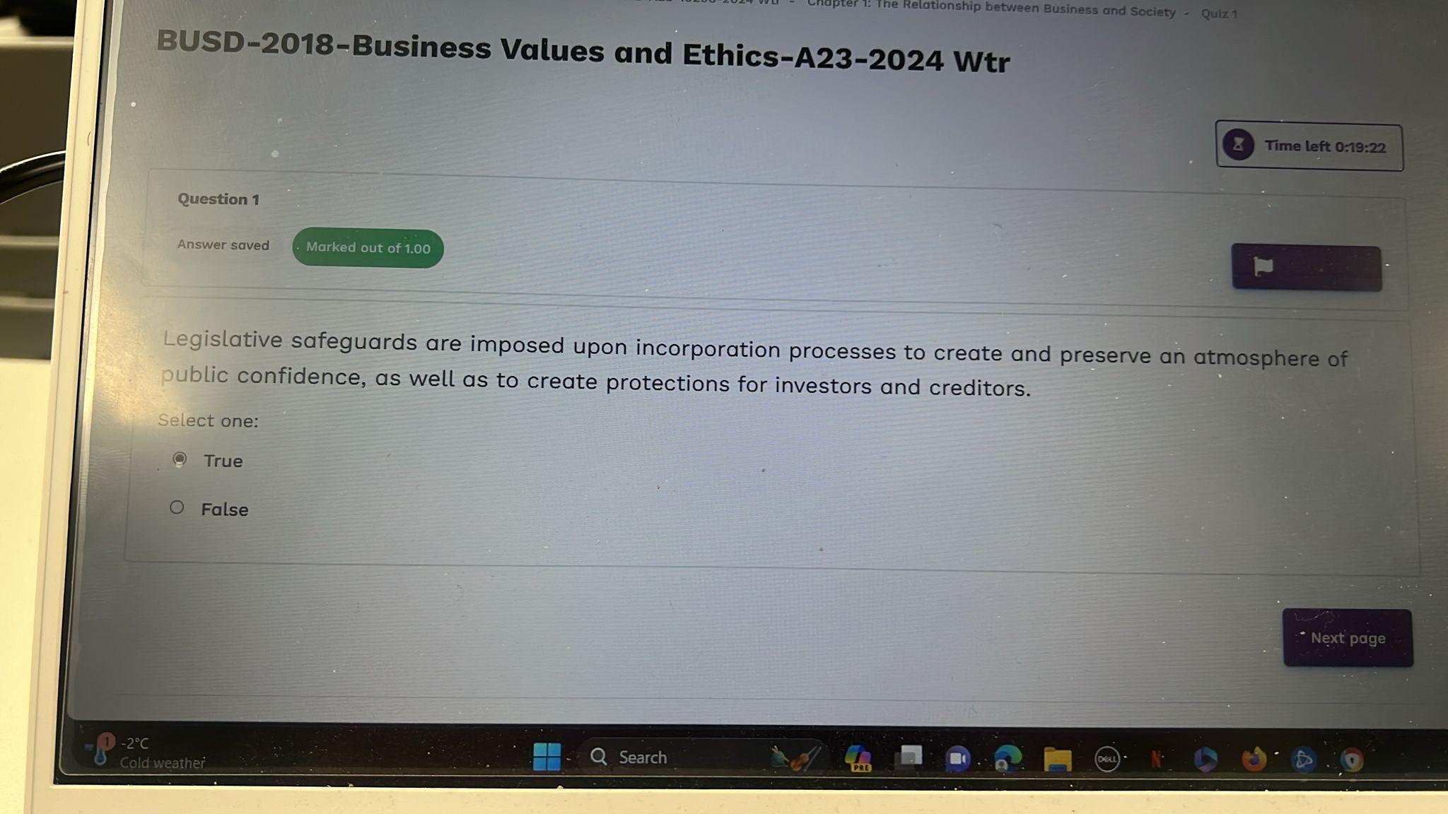  BUSD-2018-Business Values and Ethics-A23-2024 Wtr Question 1 Answer saved Legislative safeguards