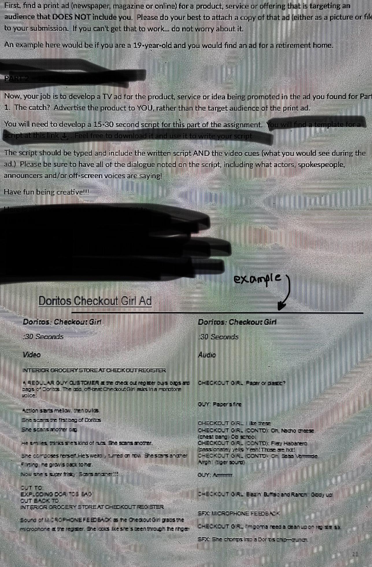  Just need an example like the one listed below, just something