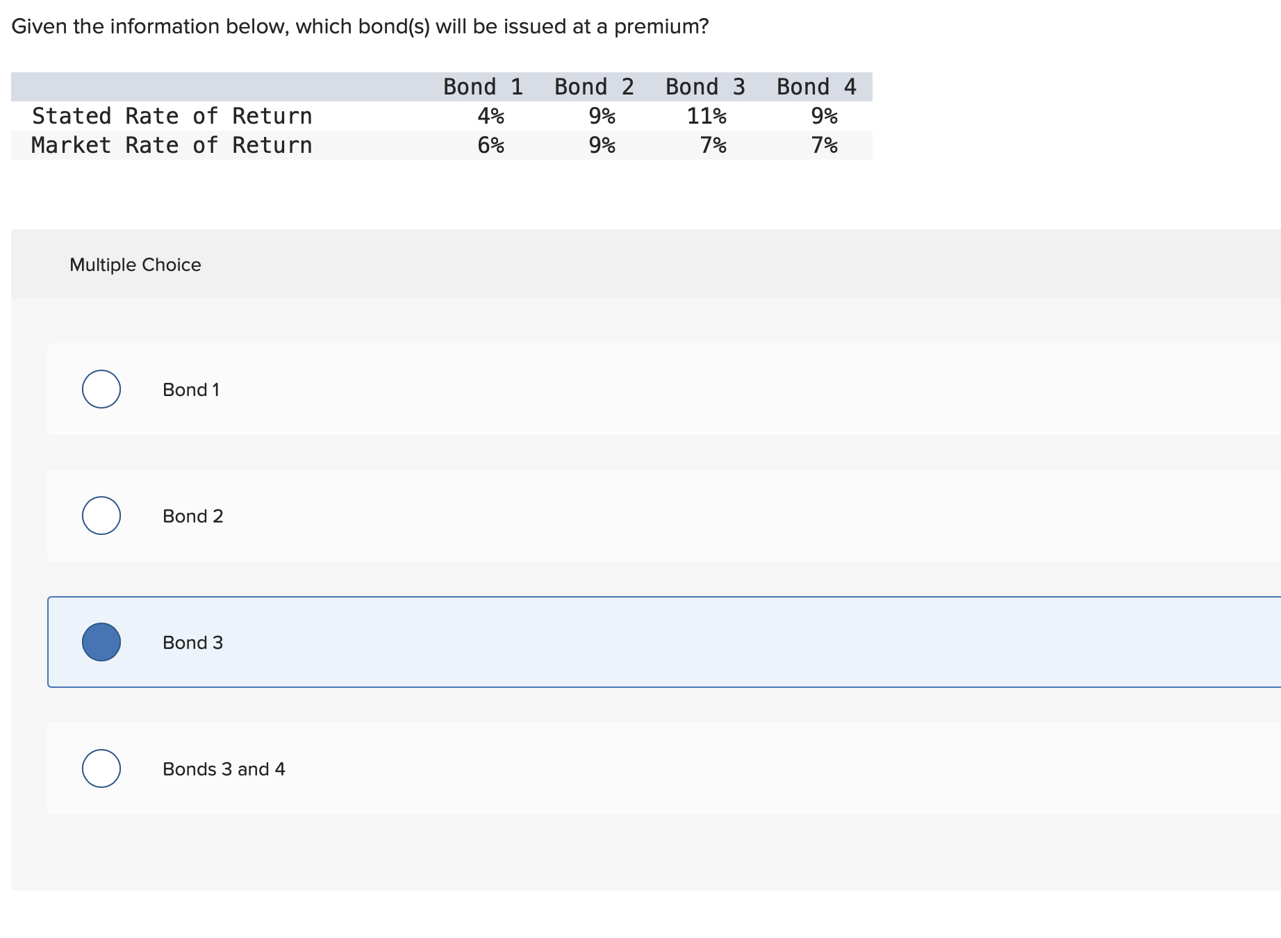  Given the information below, which bond(s) will be issued at a