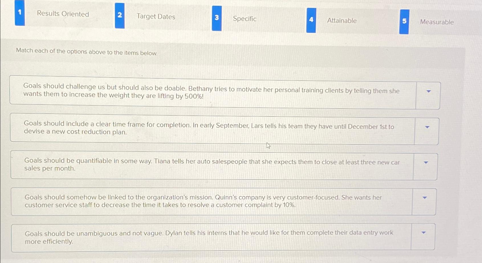  1 Results Oriented 2 Target Dates Specific Attainable 5 Measurable Match