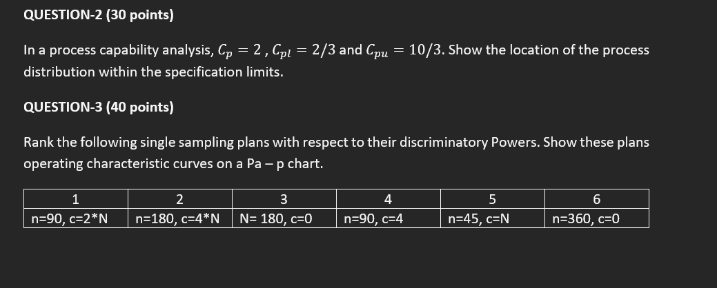 In a process capability analysis, C_p=2 , C_pl=2/3 and C_pu=10/3. Show the