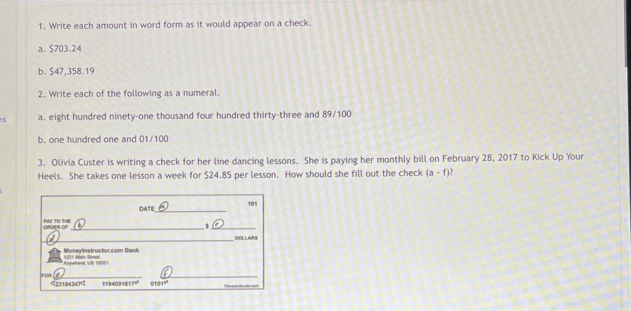 1. Write each amount in word form as it would appear