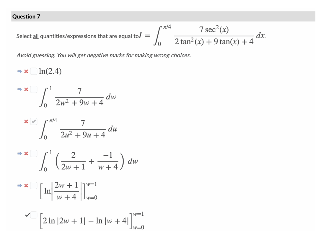 = dx. 2 tan? (x) + 9 tan(x) + 4 Avoid guessing.