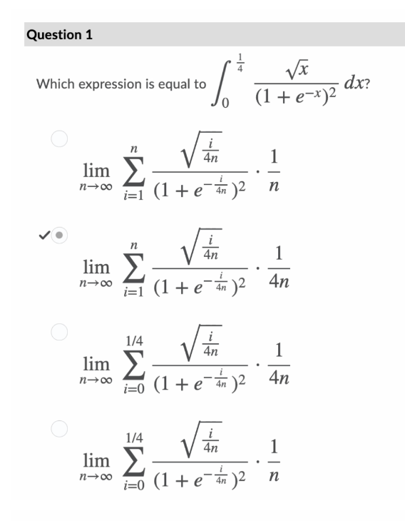  Question 1 Vx Which expression is equal to dx? 0 (1