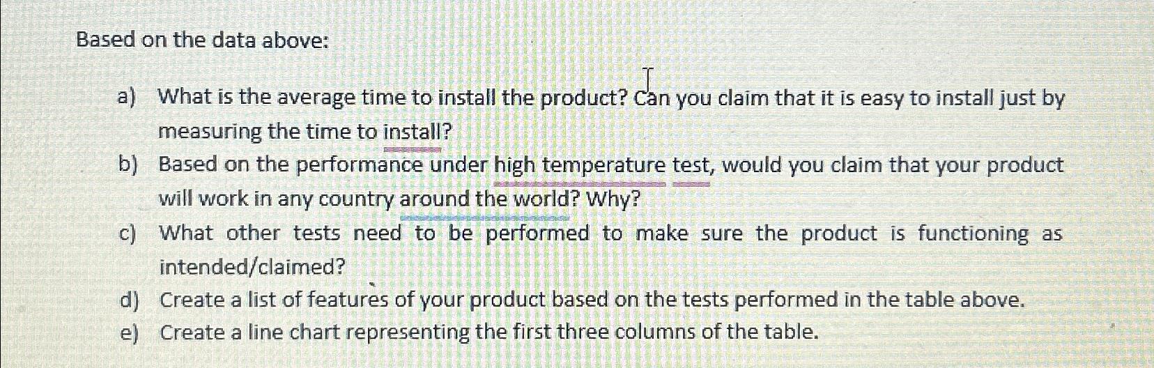  Based on the data above: a) What is the average time