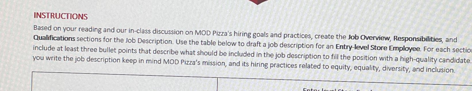  INSTRUCTIONS Based on your reading and our in-class discussion on MOD