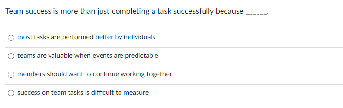  Team success is more than just completing a task successfully because
