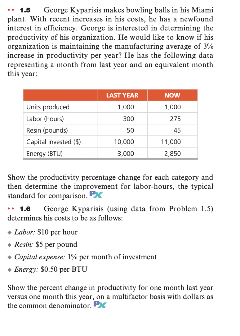 Solve Problem 1.6 only - 1.5 George Kyparisis makes bowling balls in