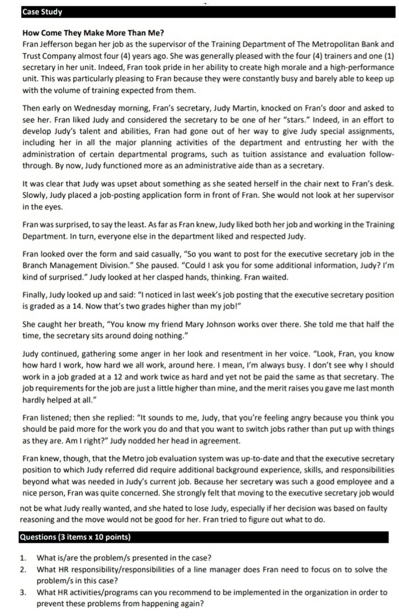 case study Case Study How Come They Make More Than Me? Fran