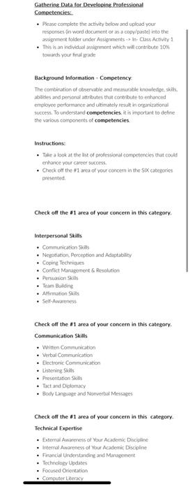  Gathering Data for Developing Professional Comoctencies: - Pscase complese the activity