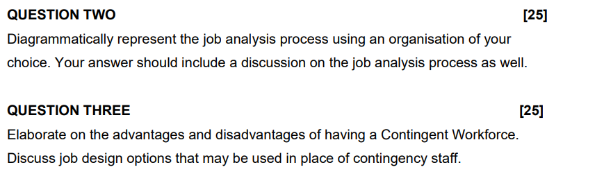  QUESTION TWO [25 Diagrammatically represent the job analysis process using an