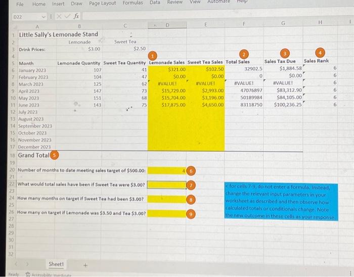 calculate that month's overali sales from lemonade Use relative and absolute references