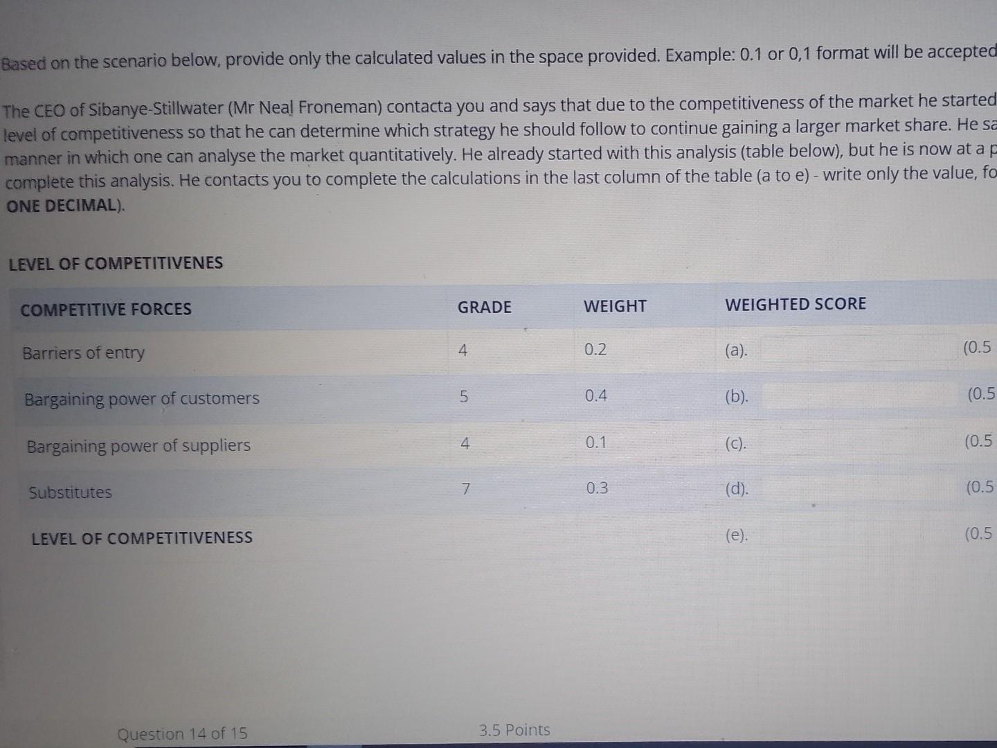  Based on the scenario below, provide only the calculated values in