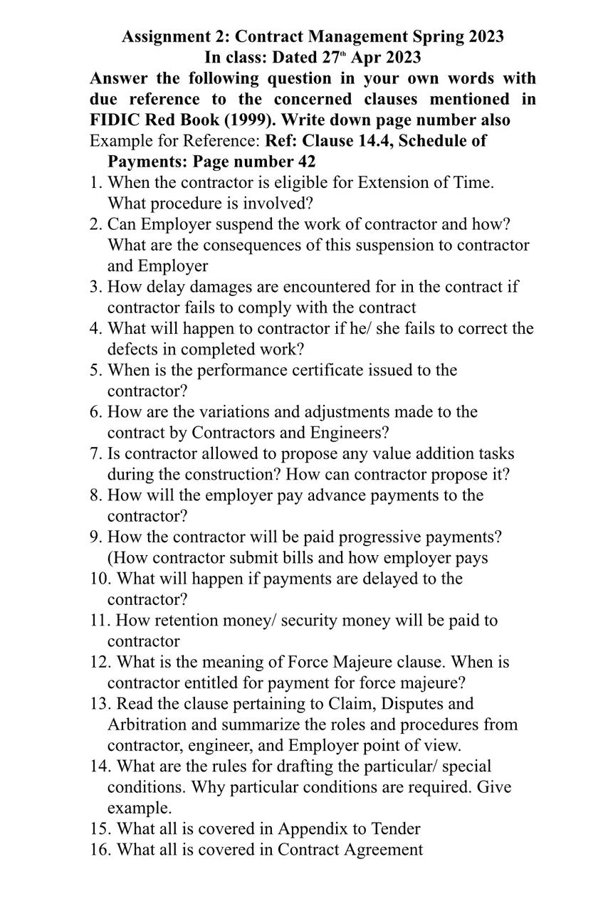 Assignment 2: Contract Management Spring 2023 In class: Dated 27" Apr