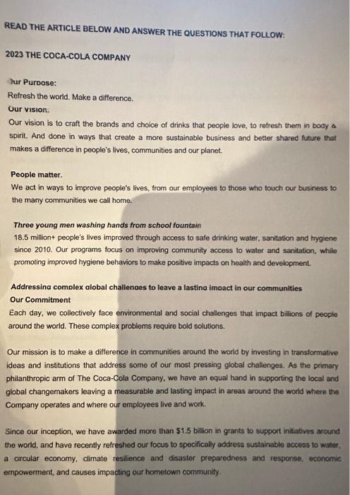  READ THE ARTICLE BELOW AND ANSWER THE QUESTIONS THAT FOLLOW: 2023