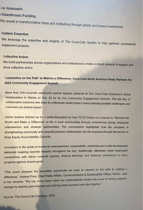 THE COCA-COLA COMPANY Yur Purbose: Refresh the world. Make a difference. Our