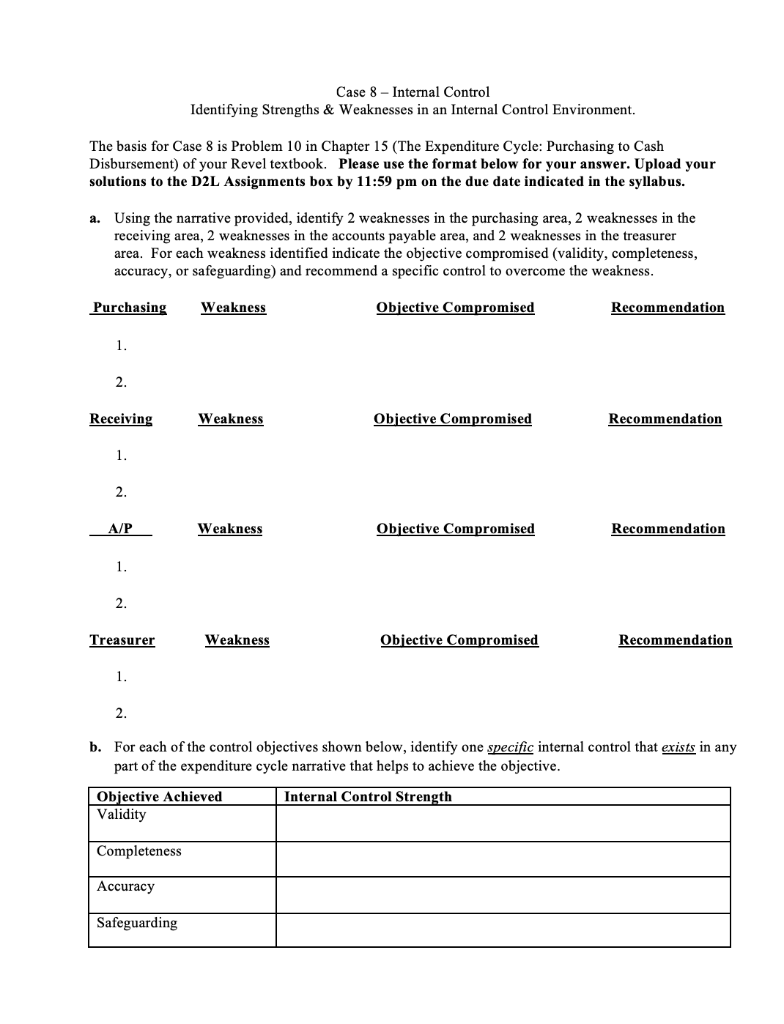  Case 8 - Internal Control Identifying Strengths \& Weaknesses in an
