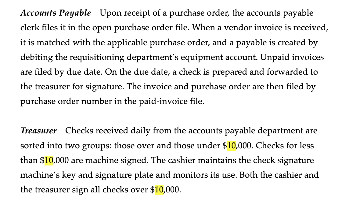 Chapter 15 (The Expenditure Cycle: Purchasing to Cash Disbursement) of your Revel