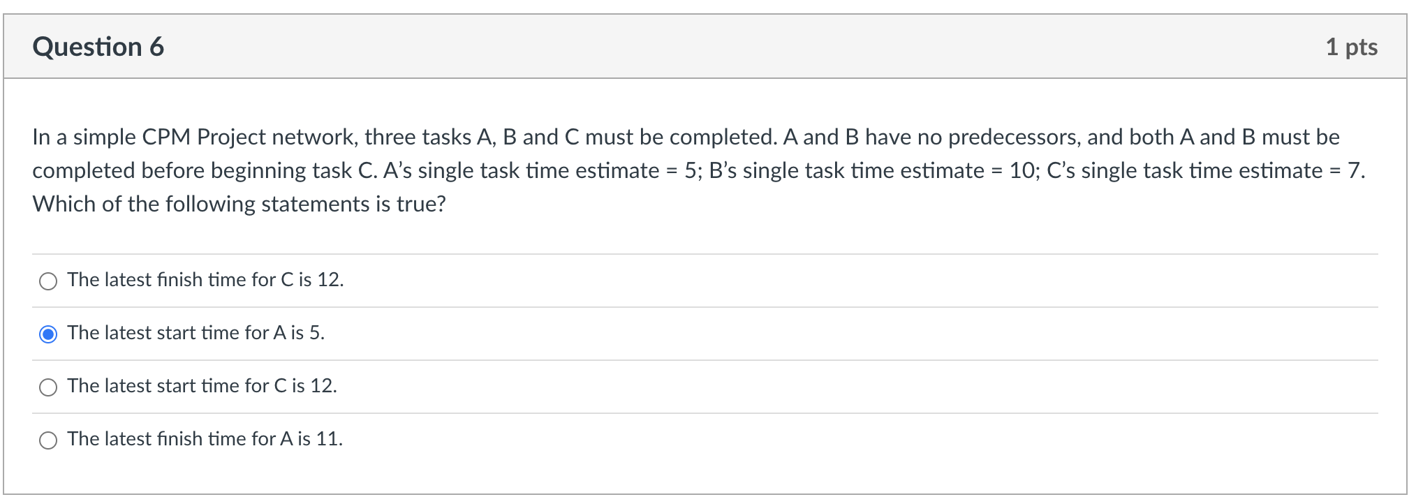 Need Help, thanks. In a simple CPM Project network, three tasks A,B