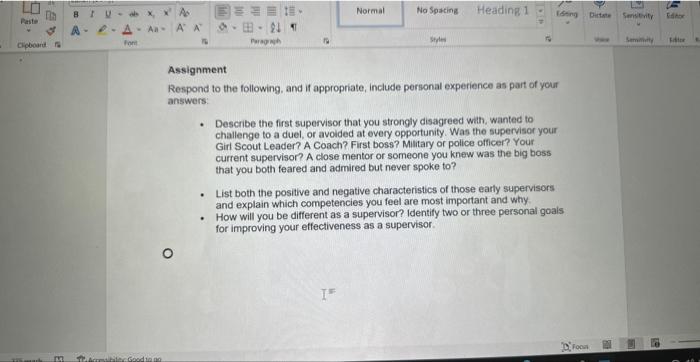  Assignment Respond to the following, and if appropriate, include personal experience