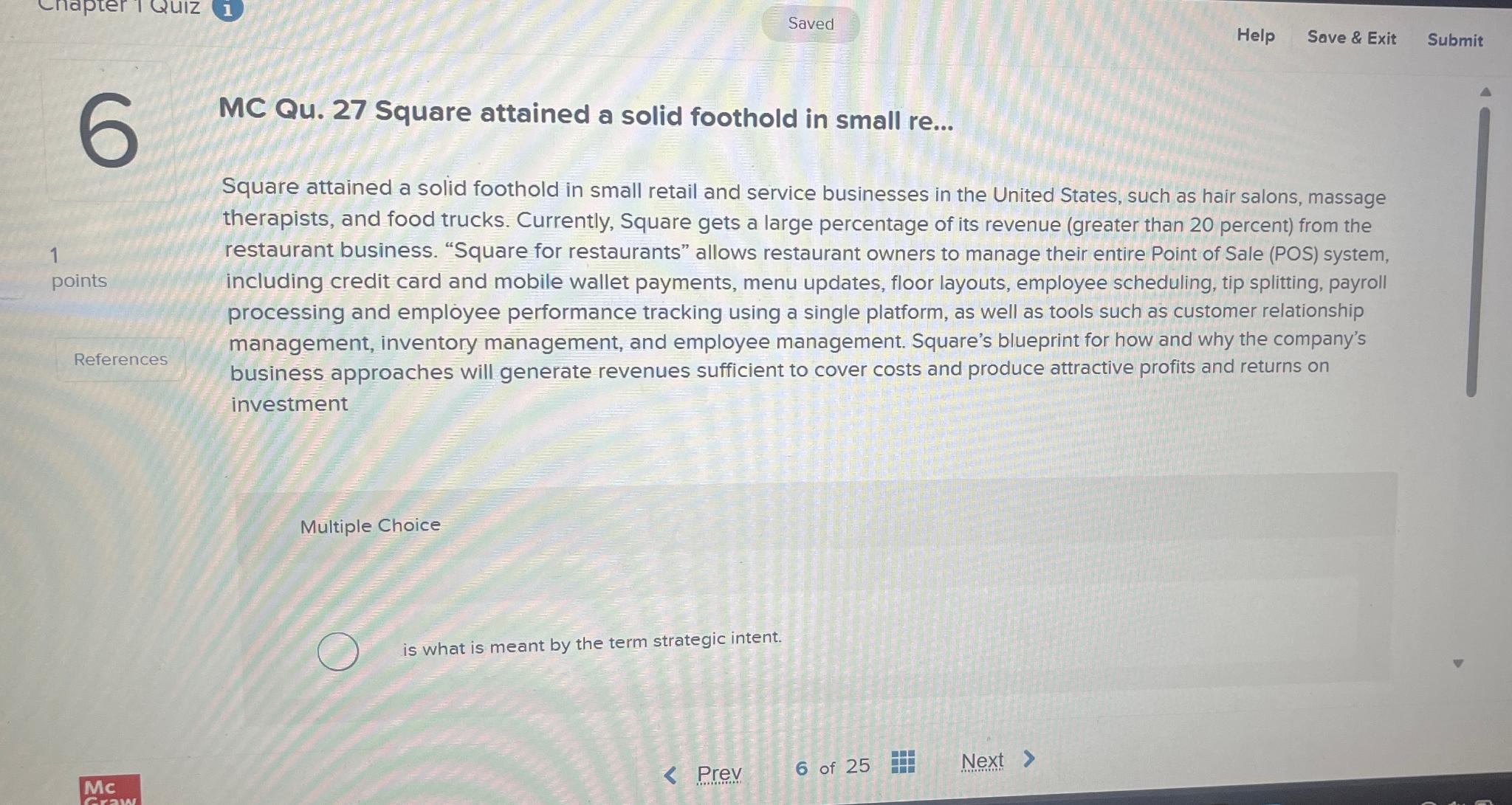  Saved Help Save & Exit Submit MC Qu.27 Square attained a