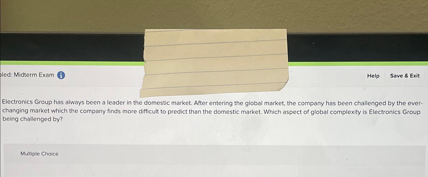  led: Midterm Exam (i) Help Save & Exit Electronics Group has