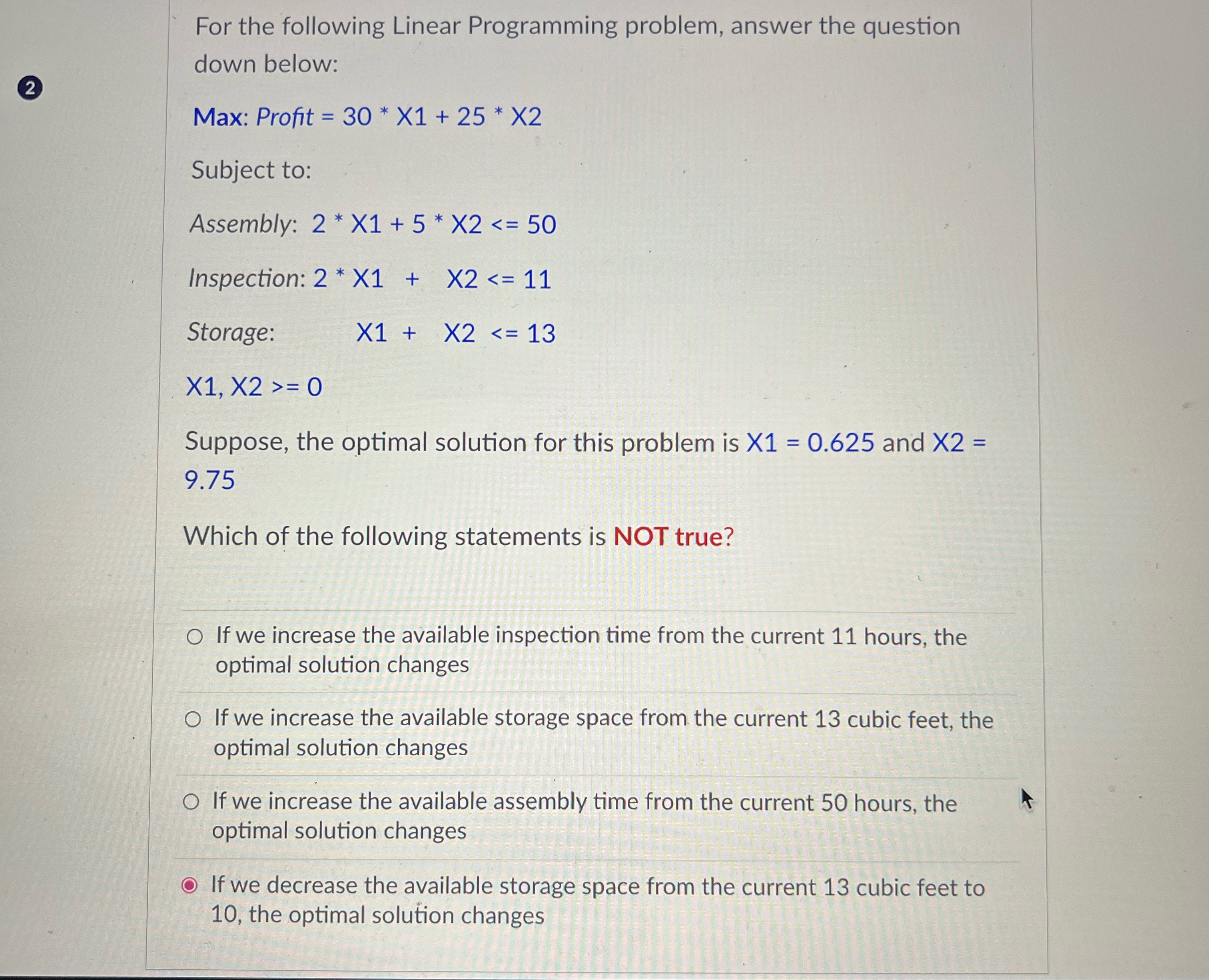  For the following Linear Programming problem, answer the question down below: