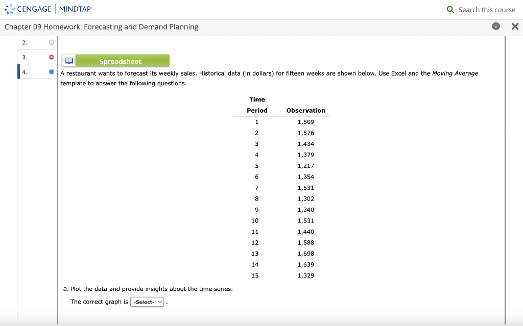 Not looking for the answer to question A. Chapter 09 Homework: Forecasting