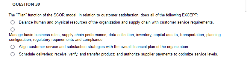 The "Plan" function of the SCOR model, in relation to customer
