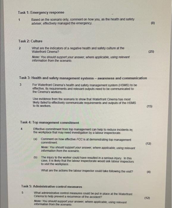  Task 1: Emergency response 1 Based on the scenario only, comment