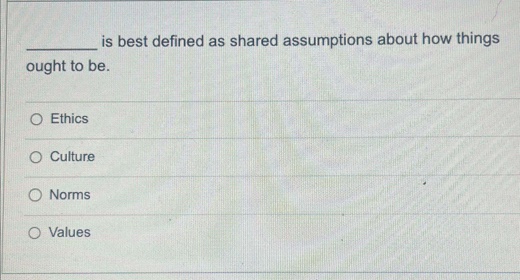  is best defined as shared assumptions about how things ought to