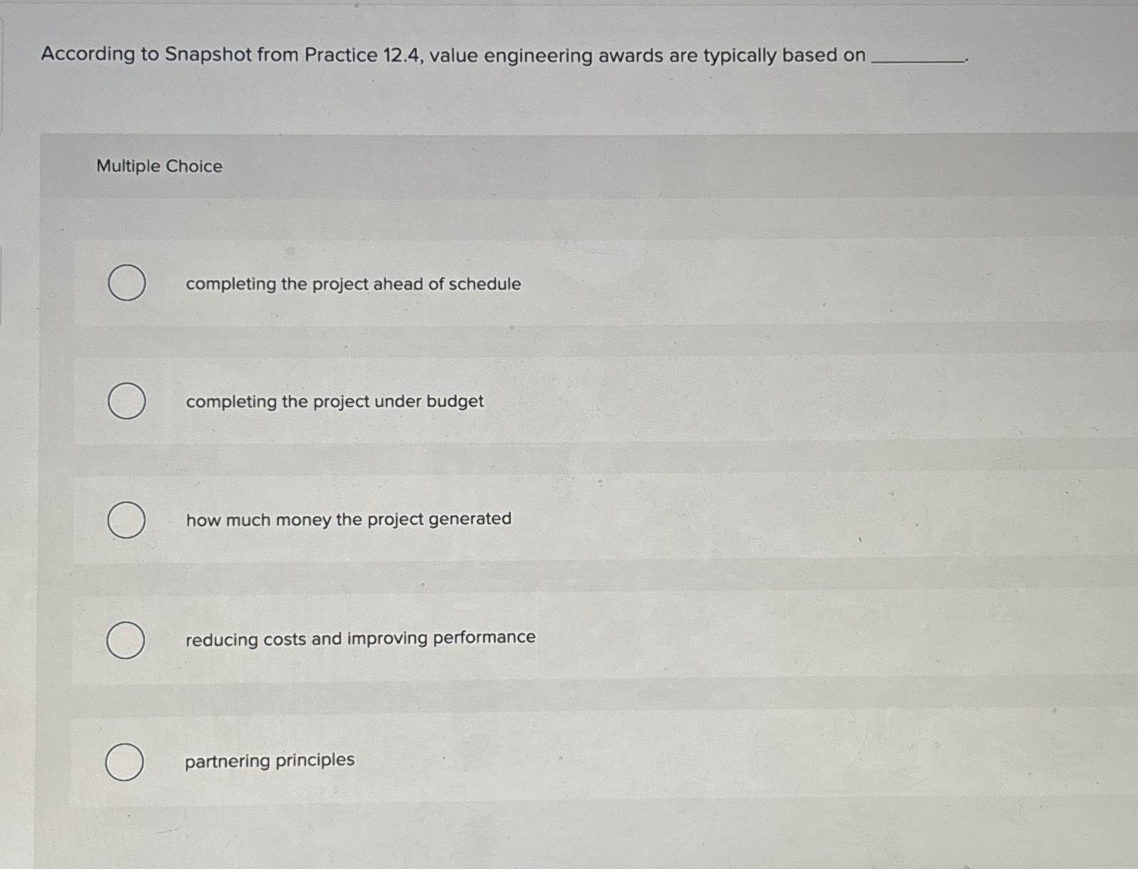  According to Snapshot from Practice 12.4, value engineering awards are typically