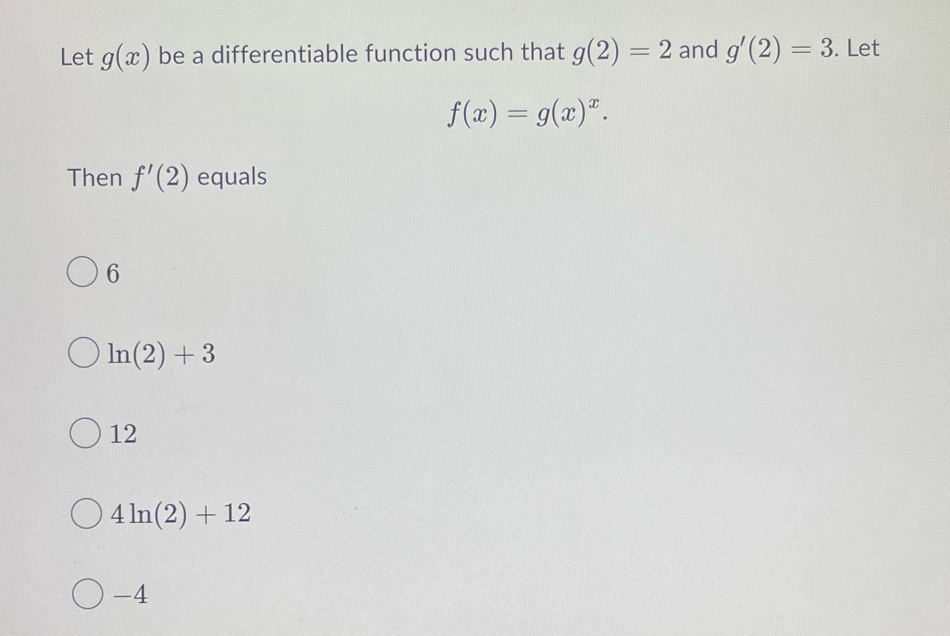  Let g(x) be a differentiable function such that g(2) = 2