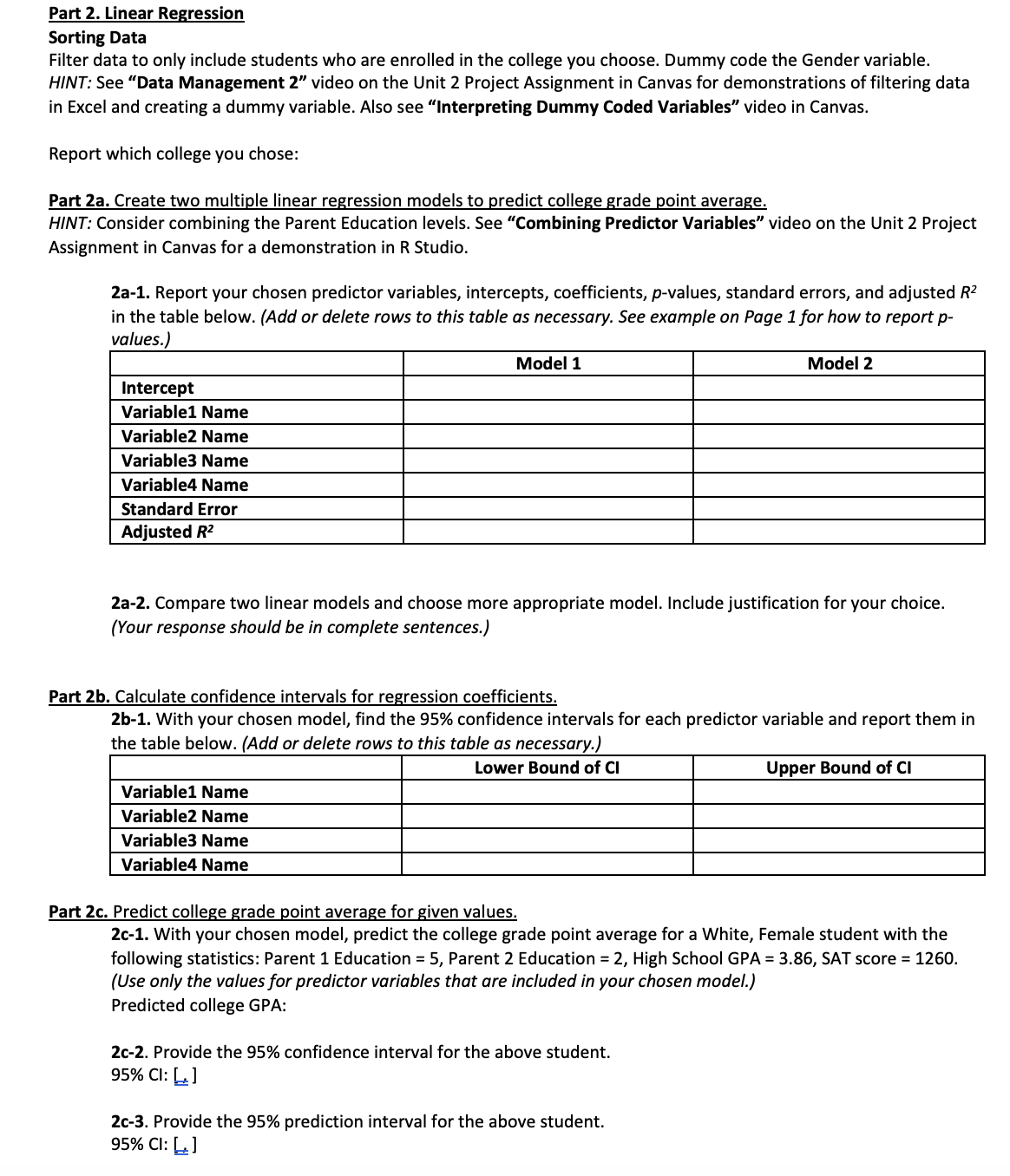  Part 2. Linear Regression Sorting Data Filter data to only include