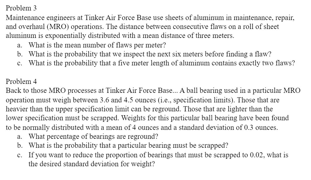 Problem 3 Maintenance engineers at Tinker Air Force Base use sheets