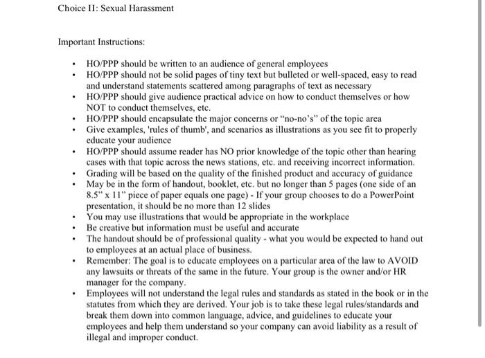  Important Instructions: - HO/PPP should be written to an audience of