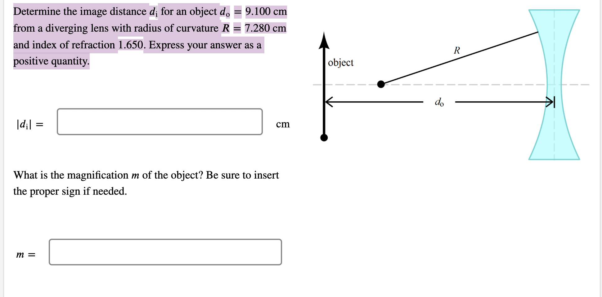 Please help me solve this problem Determine the image distance d; for