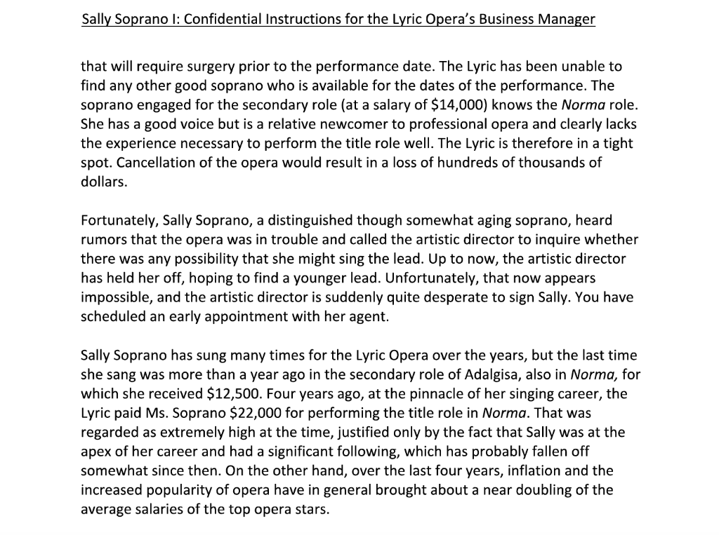 agents of Sally Soprano and The Lyric Opera. Sally Soprano is a