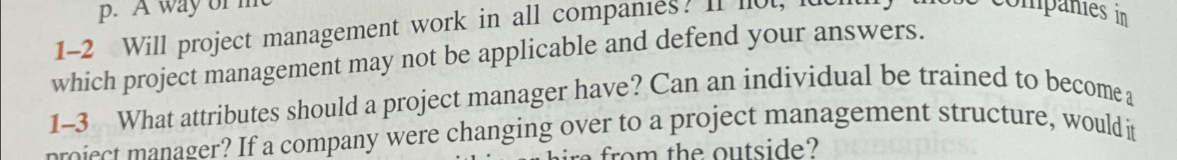  1-2 Will project management work in all companies? which project management