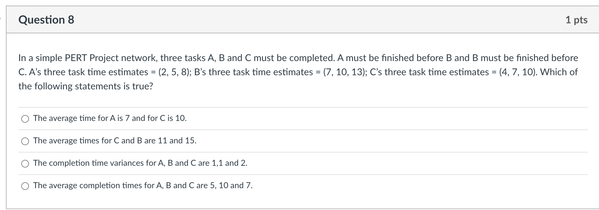 In a simple PERT Project network, three tasks A,B and C