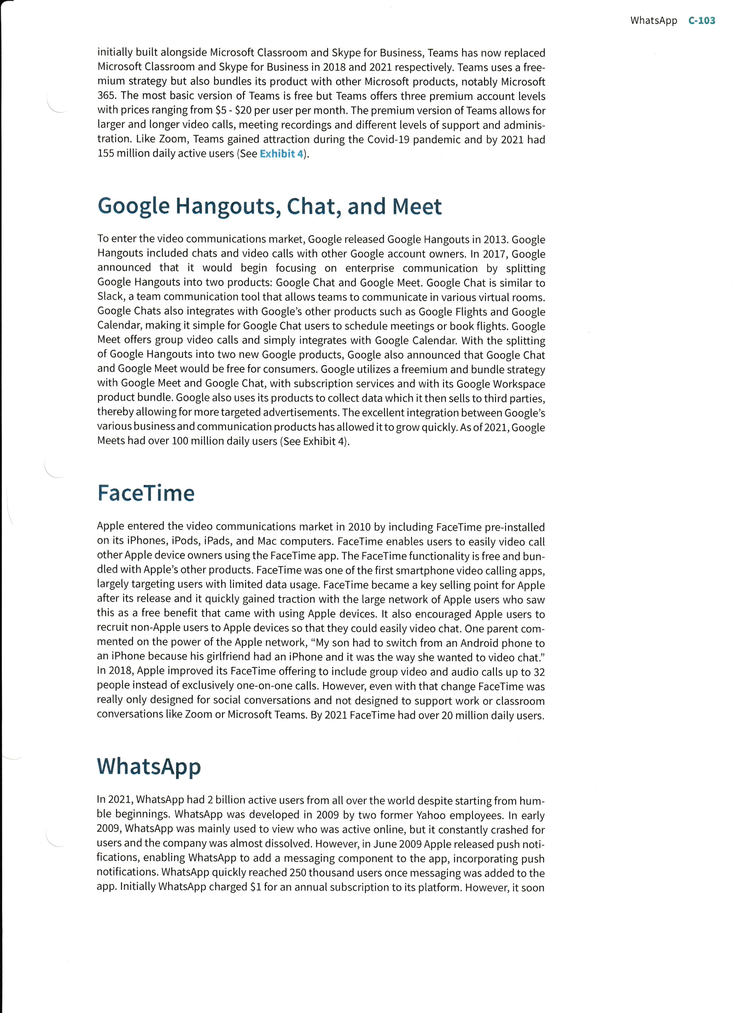 Competing with Free in Video Communications: Zoom vs the tech giants-Microsoft Teams,