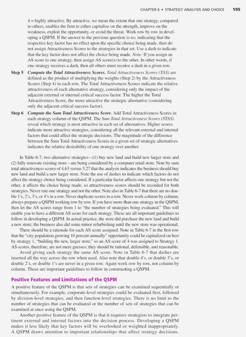 strategies based on the extent to which key external and internal critical