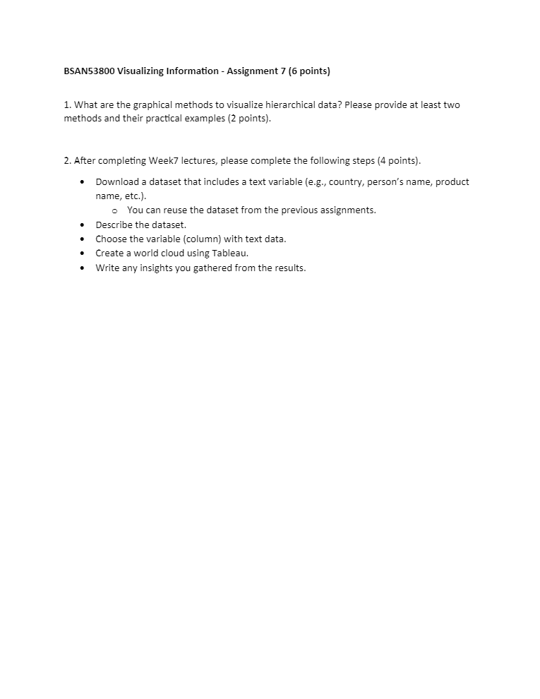 BSAN53800 Visualizing Information - Assignment 7 (6 points) 1. What are