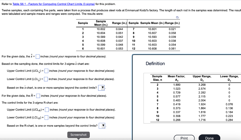 Refer to Table S6.1 - Factors for Computing Control Chart Limits