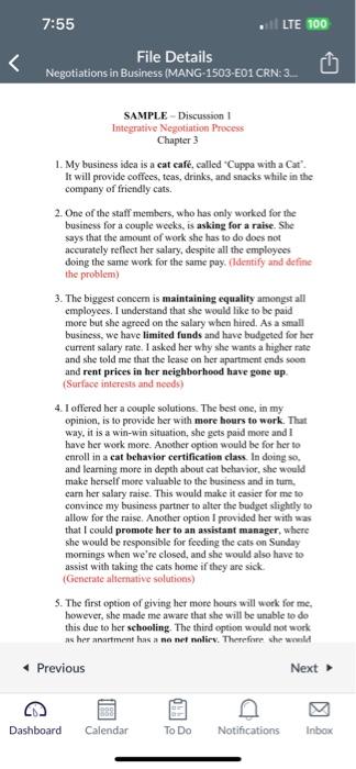  SAMPLE - Discussion I Integrative Negotiation Prosess Chapter 3 1. My