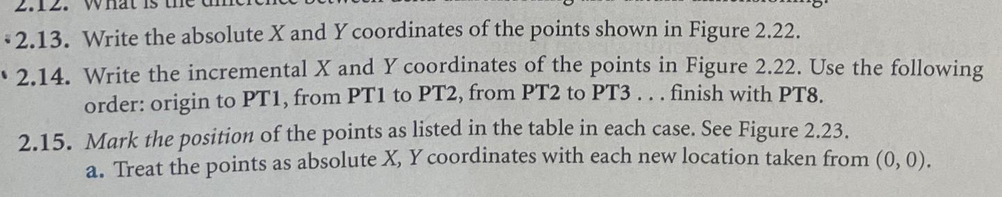  -2.13. Write the absolute x and Y coordinates of the points