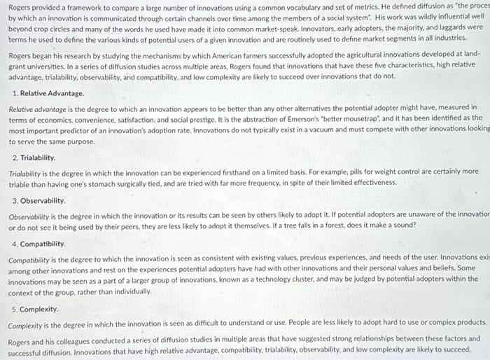 Please help!!!! Rogers provided a framework to compare a large number of