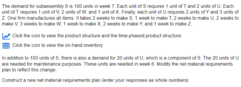 PLEASE SHOW THE CALCULATION. THANK YOU The demand for subassembly S is