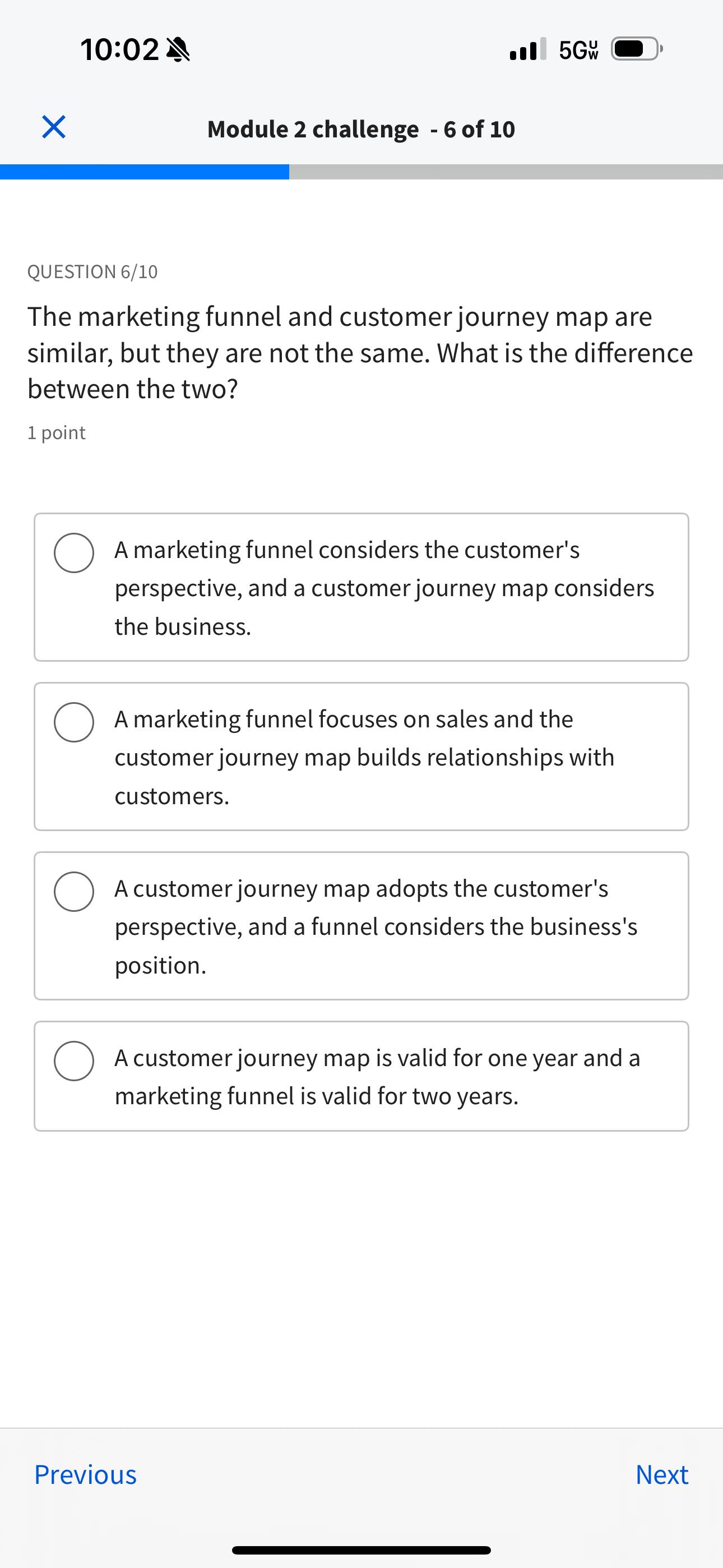  10:02 .II 5Gwu Module 2 challenge -6 of 10 QUESTION 6/10